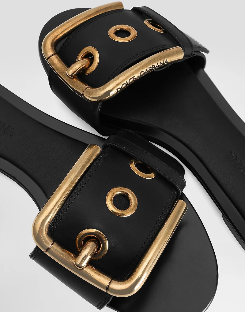 Cowhide flat slippers