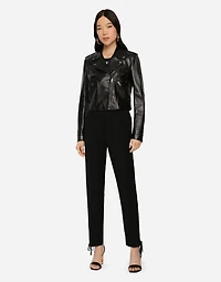 Leather biker jacket with tab details
