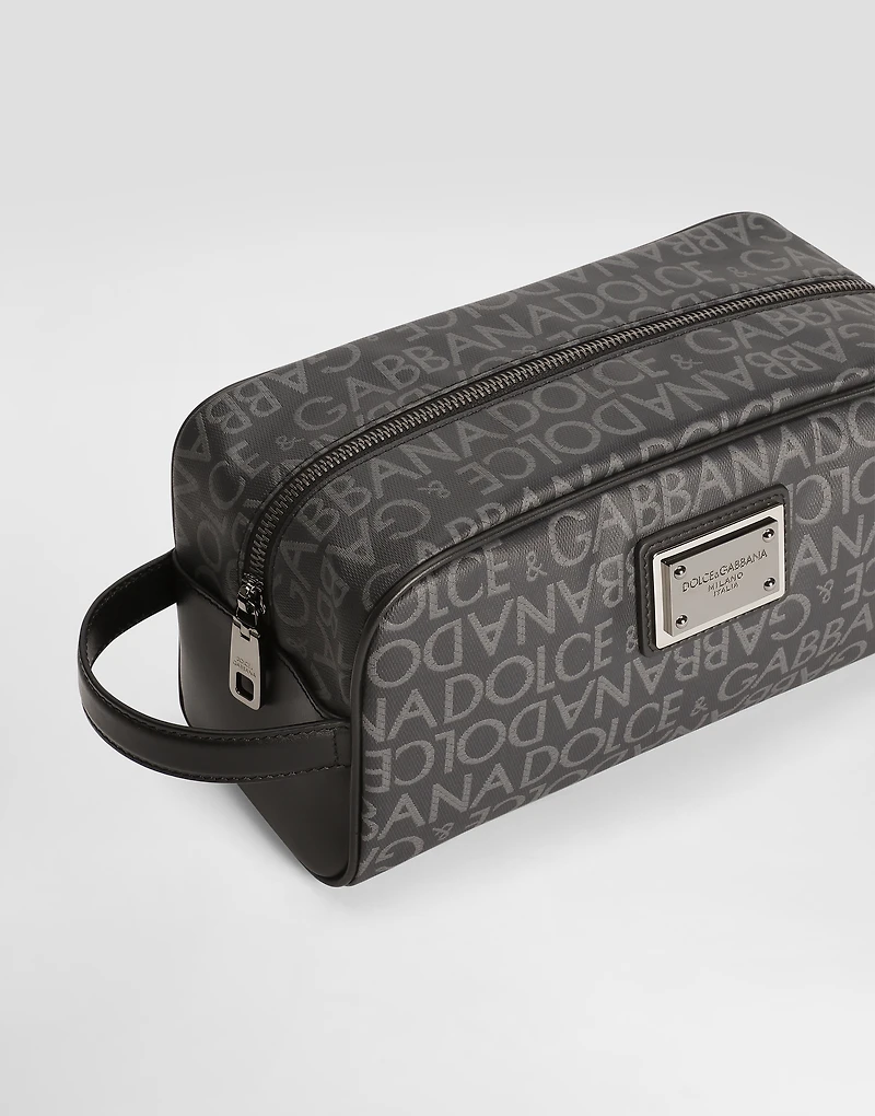 Coated jacquard toiletry bag