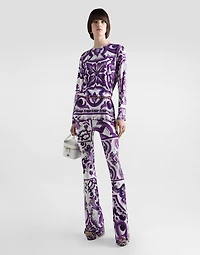 Majolica-print flared trousers