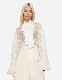 Devoré satin pussy-bow shirt with all-over DG logo