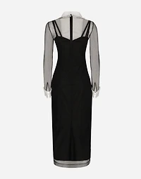 Tulle calf-length dress with organza shirt front
