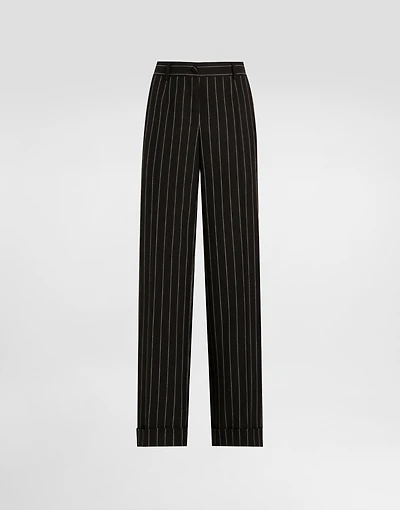 Straight-leg pinstripe wool pants with turn-ups