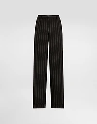 Straight-leg pinstripe wool pants with turn-ups