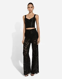 Flared floral cordonetto lace pants with DG logo