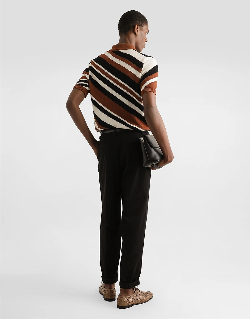 Short-sleeved cotton polo-shirt with striped inlay