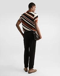 Short-sleeved cotton polo-shirt with striped inlay
