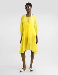 Short silk chiffon caftan with drawstring