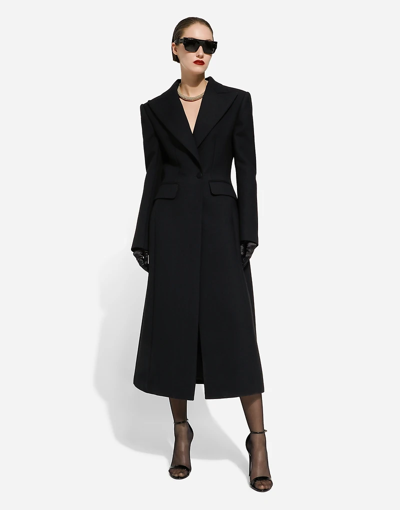 Long single-breasted wool cady coat
