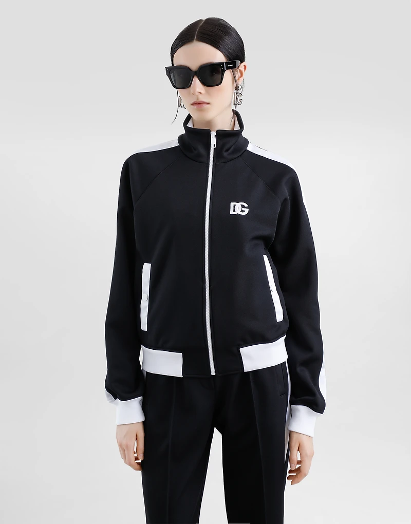 Zip-up triacetate sweatshirt with DG logo embroidery