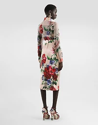 Long-sleeved floral-print chiffon shirt
