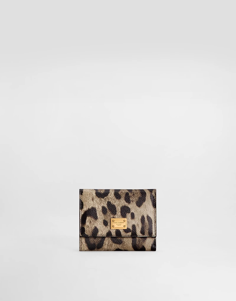 Leopard-print wallet in dauphine calfskin