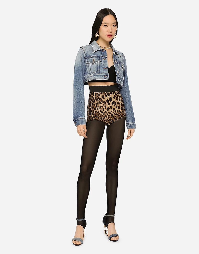High-waisted charmeuse panties with leopard print