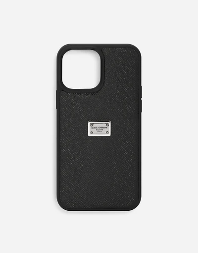 Calfskin iPhone 13 Pro Max cover with logo tag