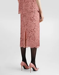 Logoed floral cordonet lace pencil skirt