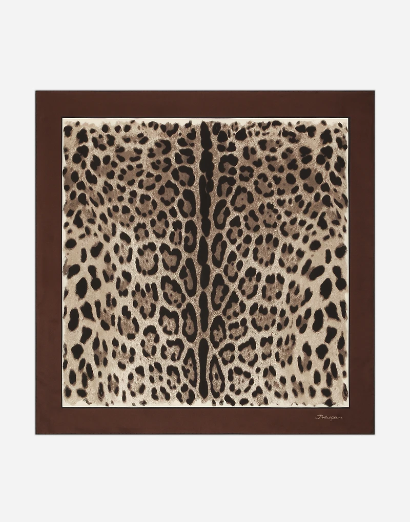 Leopard-print twill scarf (90x90)