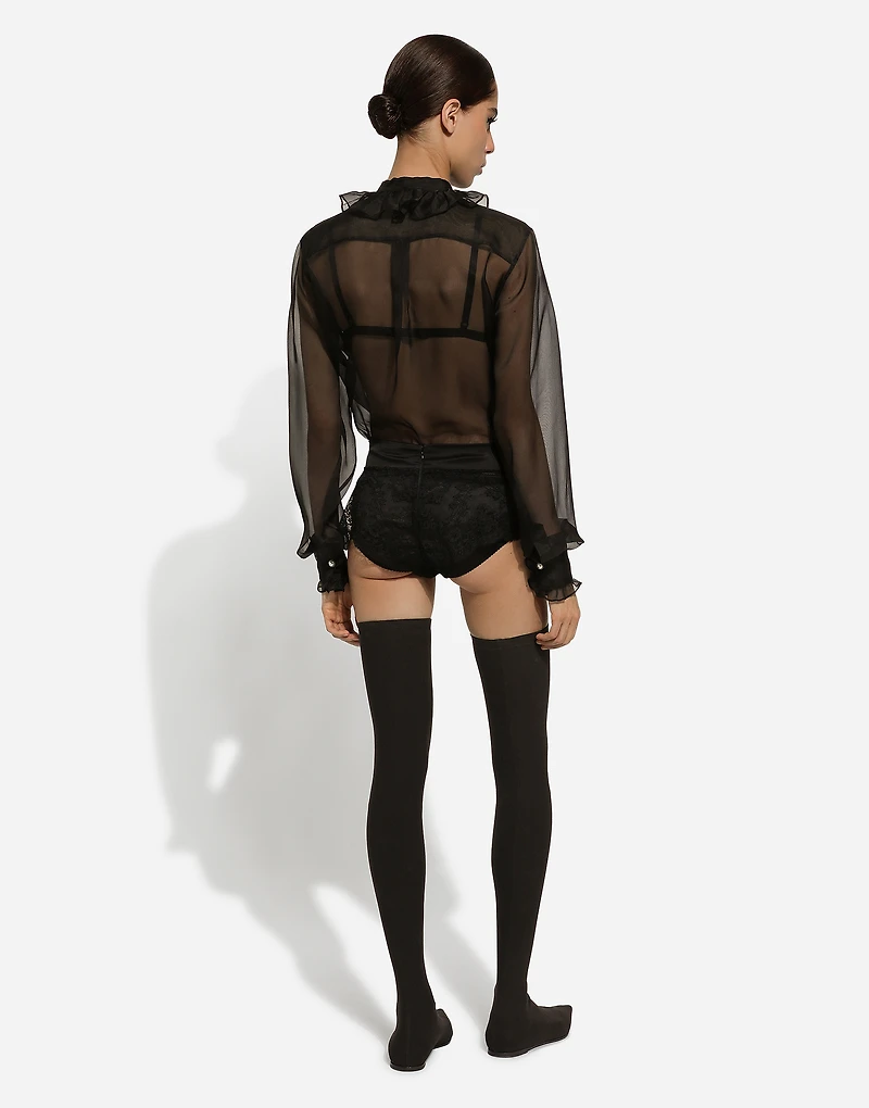 Organza shirt with front and ruffles