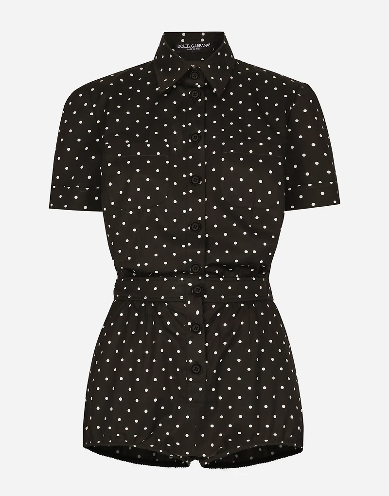 Cotton playsuit with polka-dot print