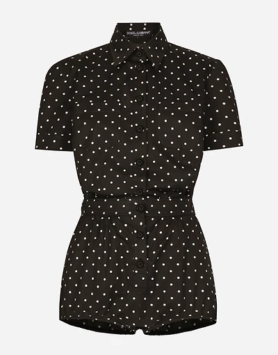 Cotton playsuit with polka-dot print
