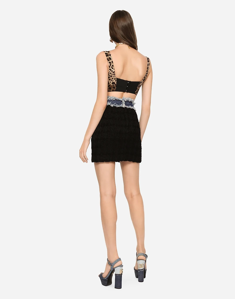 Short bustier top charmeuse with leopard print