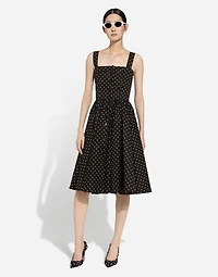 Calf-length cotton dress with polka-dot print