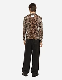 Leopard-print round-neck wool sweater