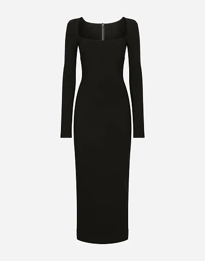 Long-sleeved jersey Milano rib sheath dress:
