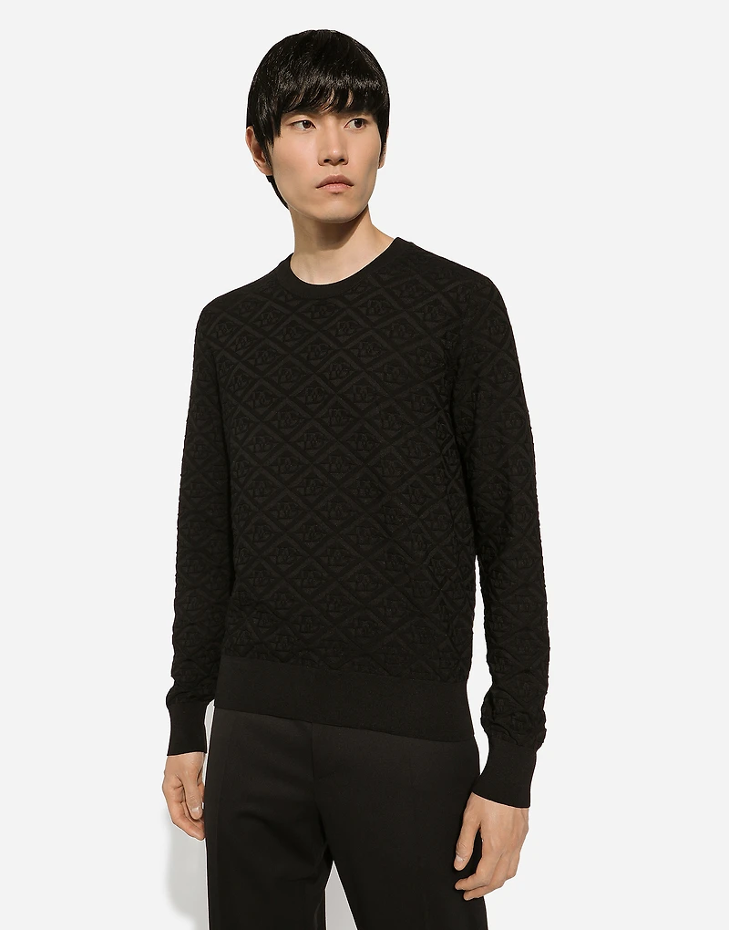 Silk round-neck sweater with all-over DG logo