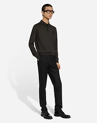Long-sleeved cashmere polo-shirt with embroidered logo