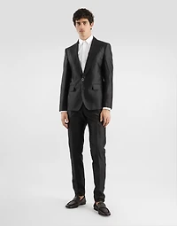 Double-breasted mikado shantung silk suit