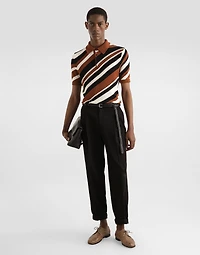 Short-sleeved cotton polo-shirt with striped inlay