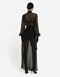Long silk chiffon skirt with belt