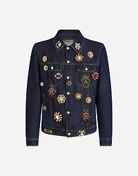 Cotton denim jacket with bejeweled detailing
