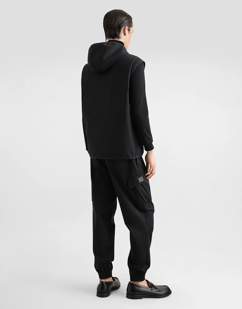 Technical fabric vest with hood