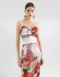 Rose-print marquisette and chiffon corset top