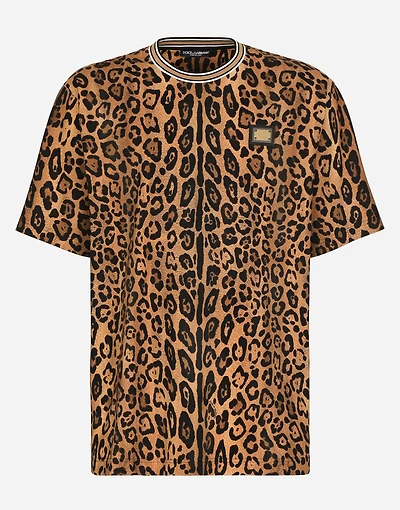 Round-neck T-shirt with leopard-print Crespo and tag