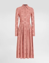 Silk satin jacquard shirt dress with DG logo