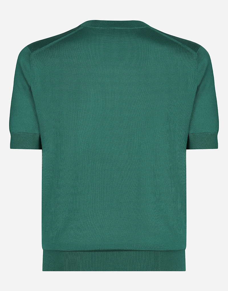 Round-neck silk sweater with Dolce&Gabbana logo