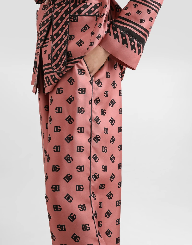 Silk satin jacquard pajama pants with all-over DG logo