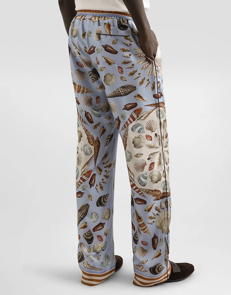 Shell-print silk twill trousers