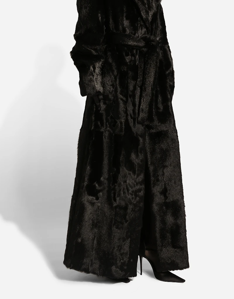 Goatskin coat with belt