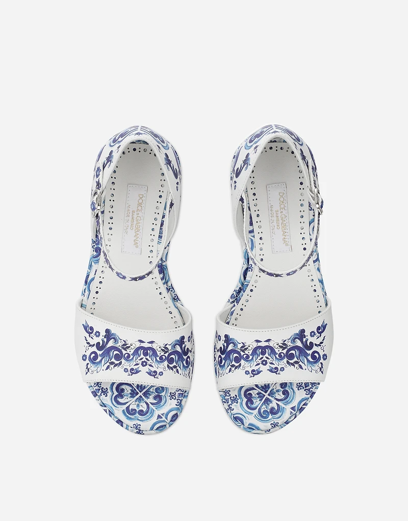 Majolica-print calfskin sandals