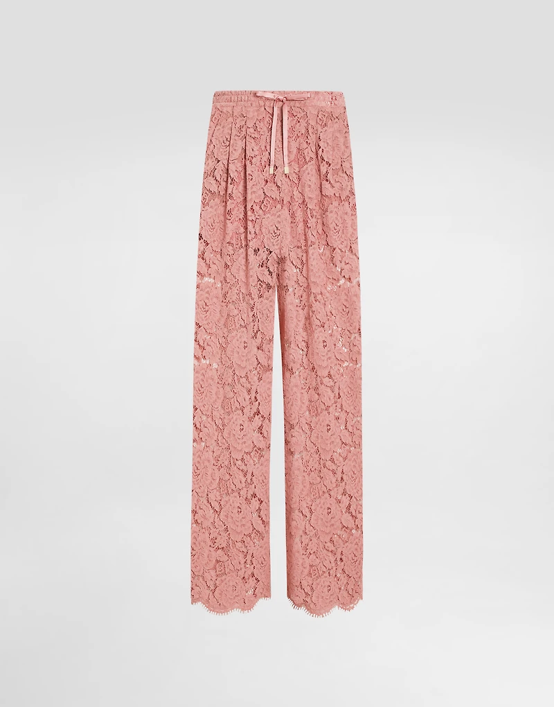 Flared floral cordonetto lace pants with DG logo