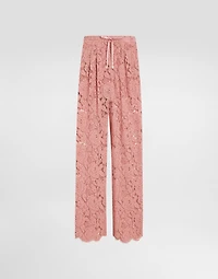 Flared floral cordonetto lace pants with DG logo