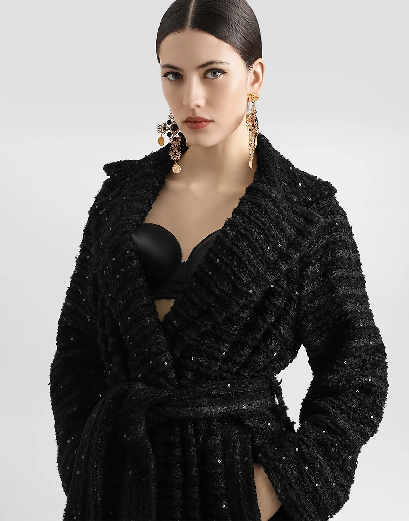 Tweed coat with micro-sequin embellishment
