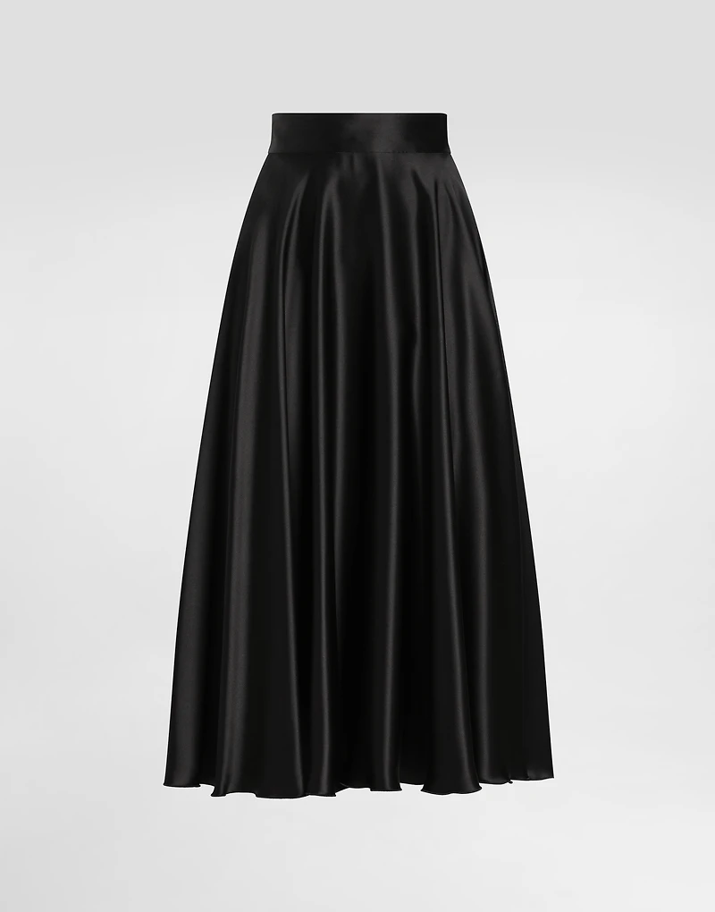 Silk satin calf-length circle skirt