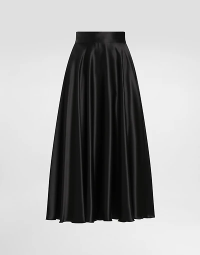 Silk satin calf-length circle skirt