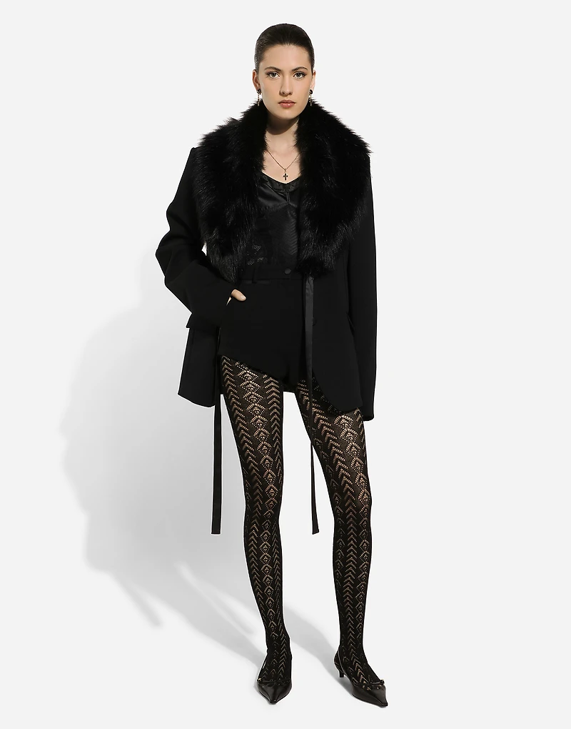 Wool jacket with faux fur collar