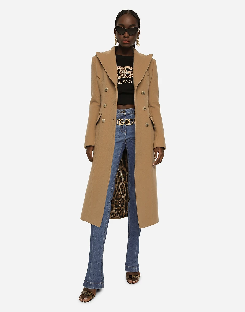 Long double-breasted wool and cashmere coat