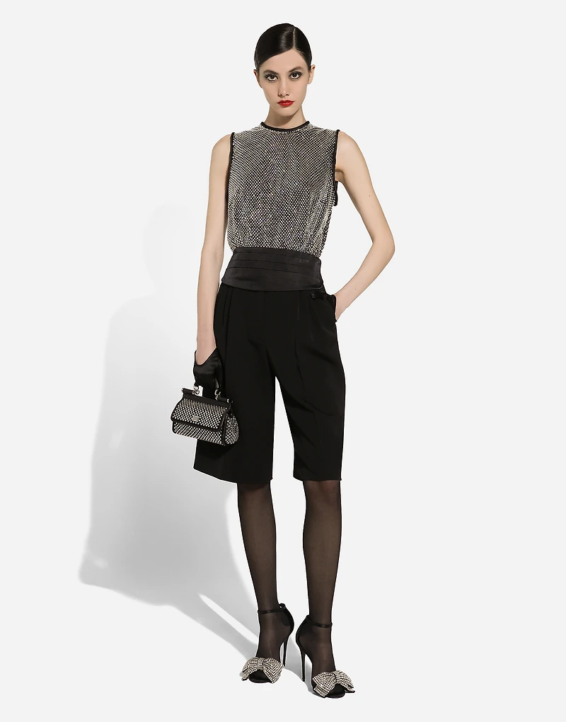 Wool gabardine tuxedo Bermuda shorts